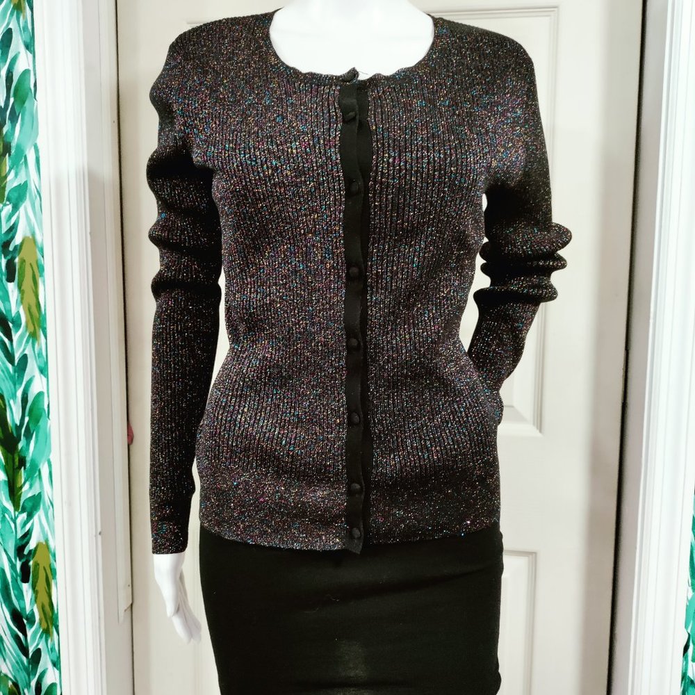 Marie Sixtine Multi Colored Lightweight Wool Blend Button Down Cardigan L